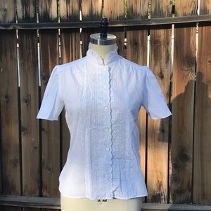 Vintage white embroidered button up blouse